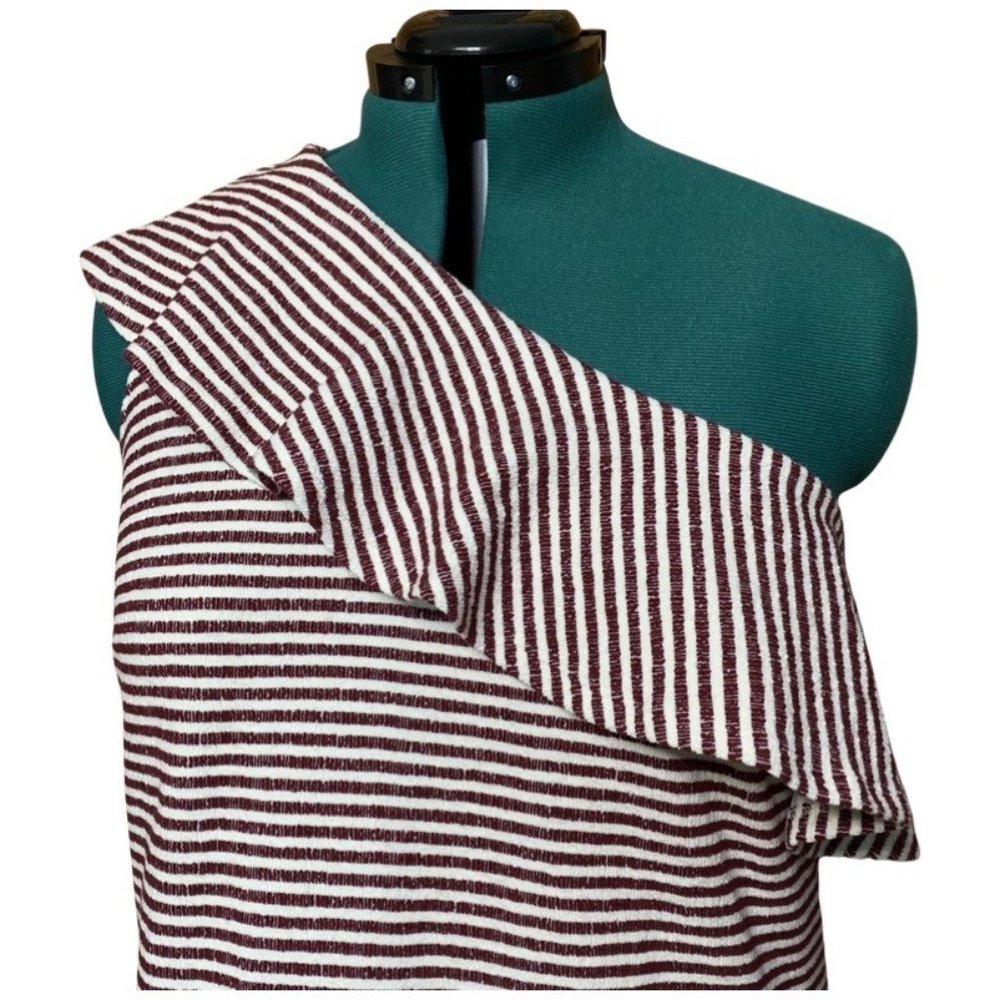 LOFT Stripped One Shoulder Ruffle Dress (16) - Picture 3 of 6